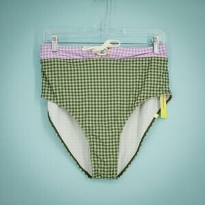 Summersalt Size 12 Green Purple Gingham Lace Up High Rise High Leg Bikini Bottom